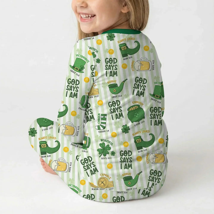 God Says I Am - Lucky & Loved Bamboo Two Piece Long Sleeve Pajama Set