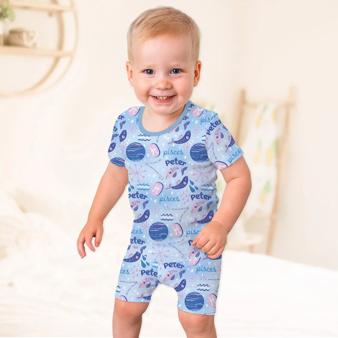 Zweiteiliges Pyjama-Set mit kurzen Ärmeln und Shorts im Sommer-Design
