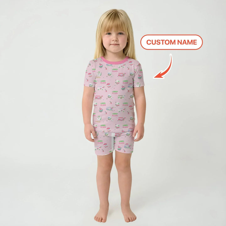 Zweiteiliges Pyjama-Set mit kurzen Ärmeln und Shorts im Sommer-Design