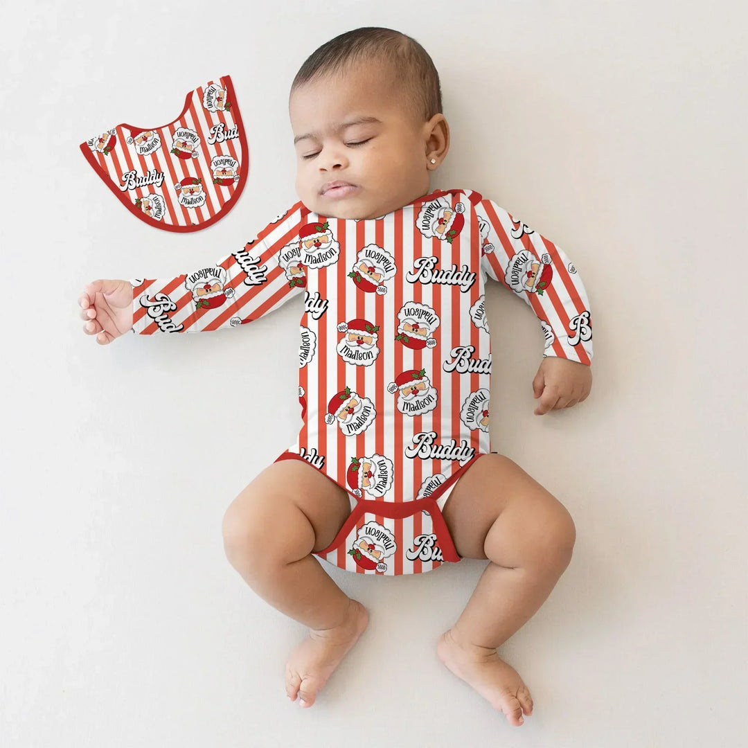 Christmas Santa Claus Custom Name Buddy Bamboo Bodysuit