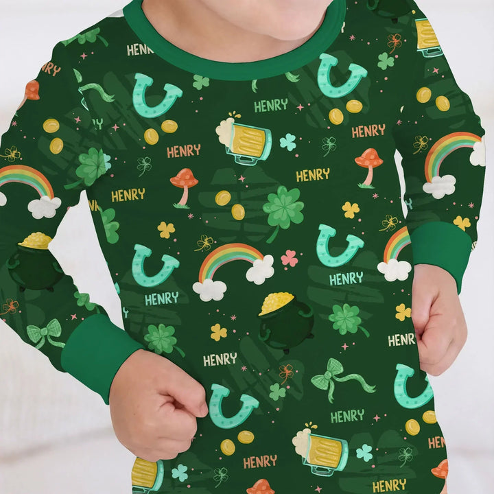 Custom Name Sprinkle Of Luck Bamboo Two Piece Long Sleeve Pajama Set