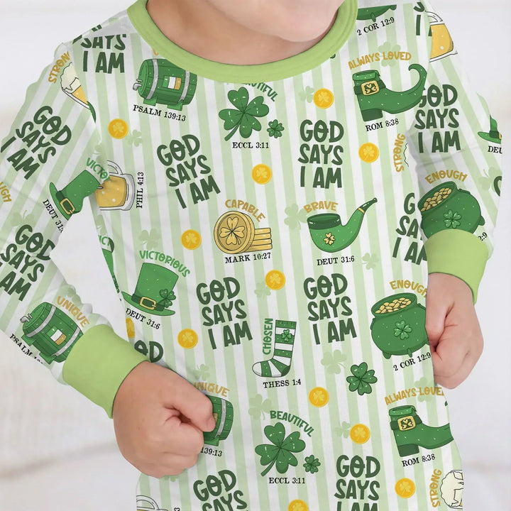 God Says I Am - Lucky & Loved Bamboo Two Piece Long Sleeve Pajama Set