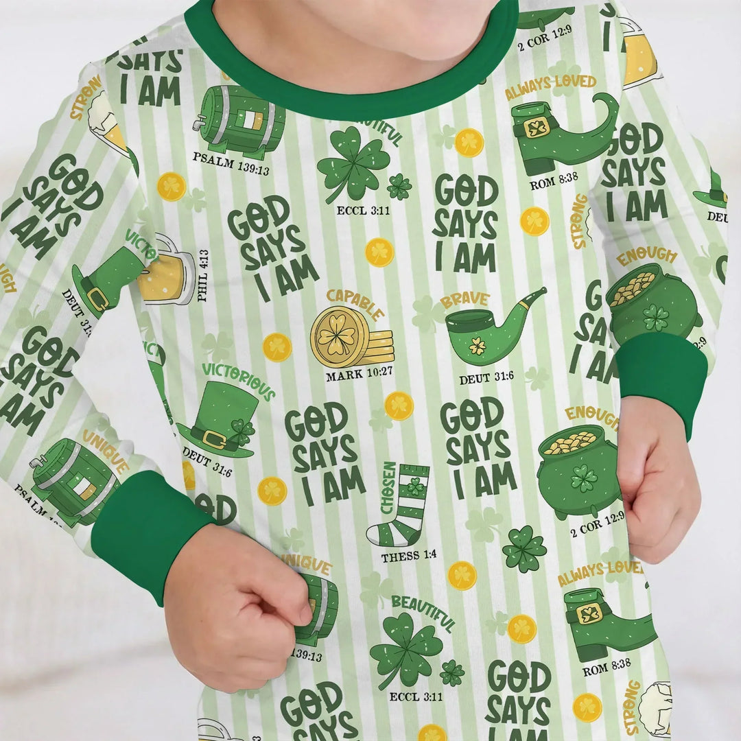 God Says I Am - Lucky & Loved Bamboo Two Piece Long Sleeve Pajama Set