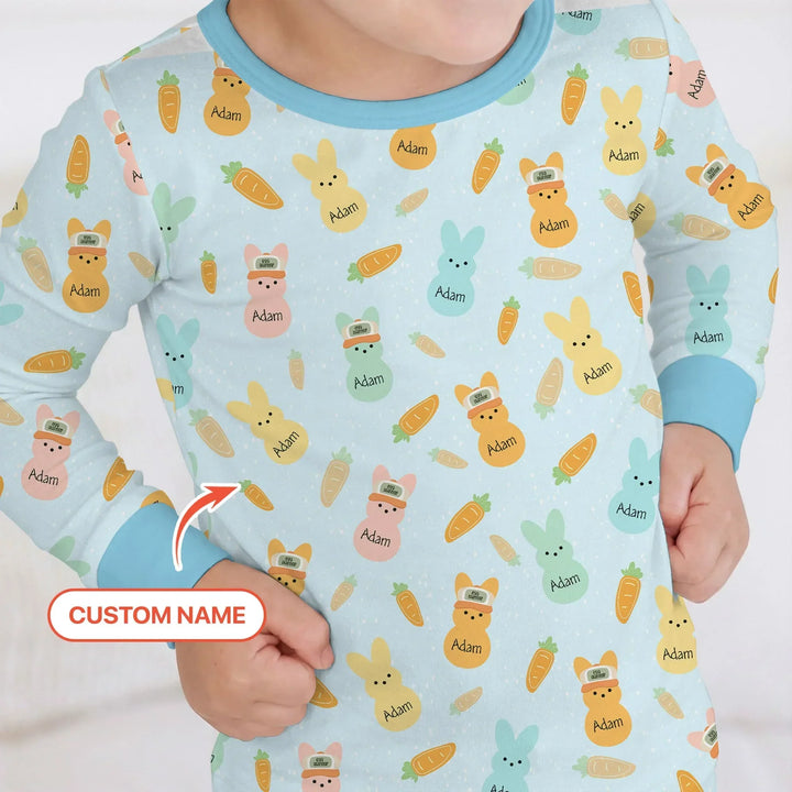 Custom Name Easter Bunny Bamboo Two Piece Long Sleeve Pajama Set