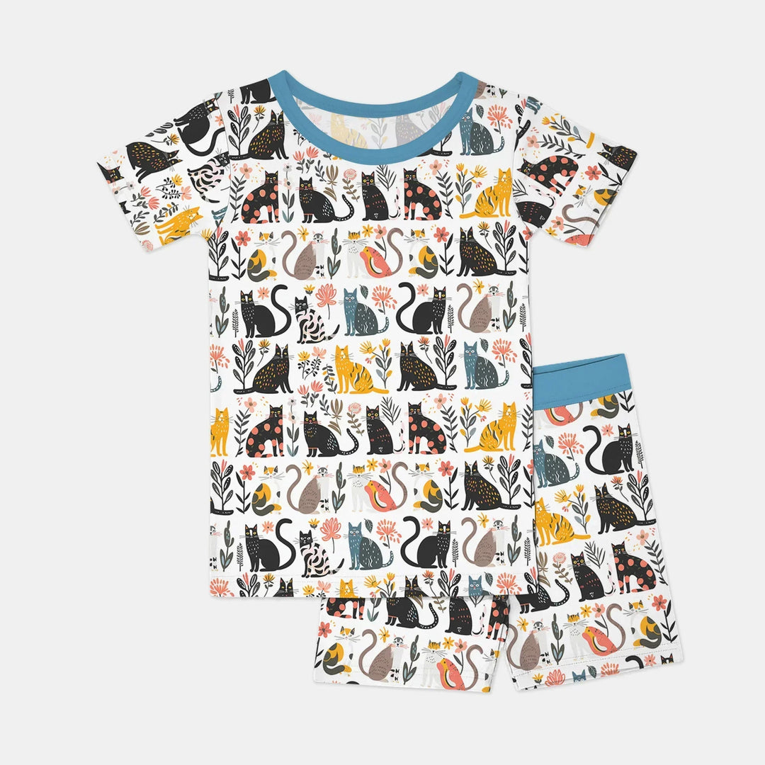 Botanical Cats Bamboo Two Piece Short Sleeve Shorts Pajama Set