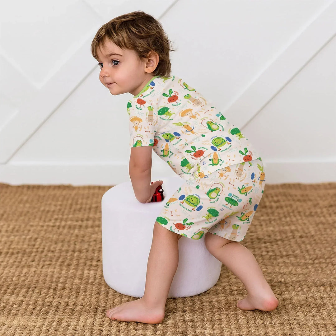 Exercise Veggie Bamboo Two Piece Short Sleeve Shorts Pajama Set