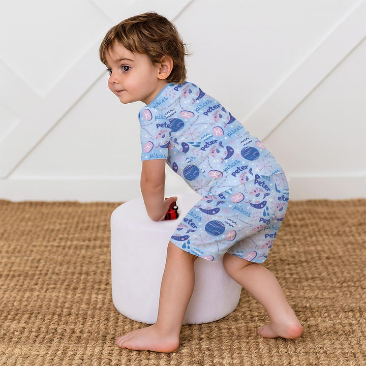 Zweiteiliges Pyjama-Set mit kurzen Ärmeln und Shorts im Sommer-Design