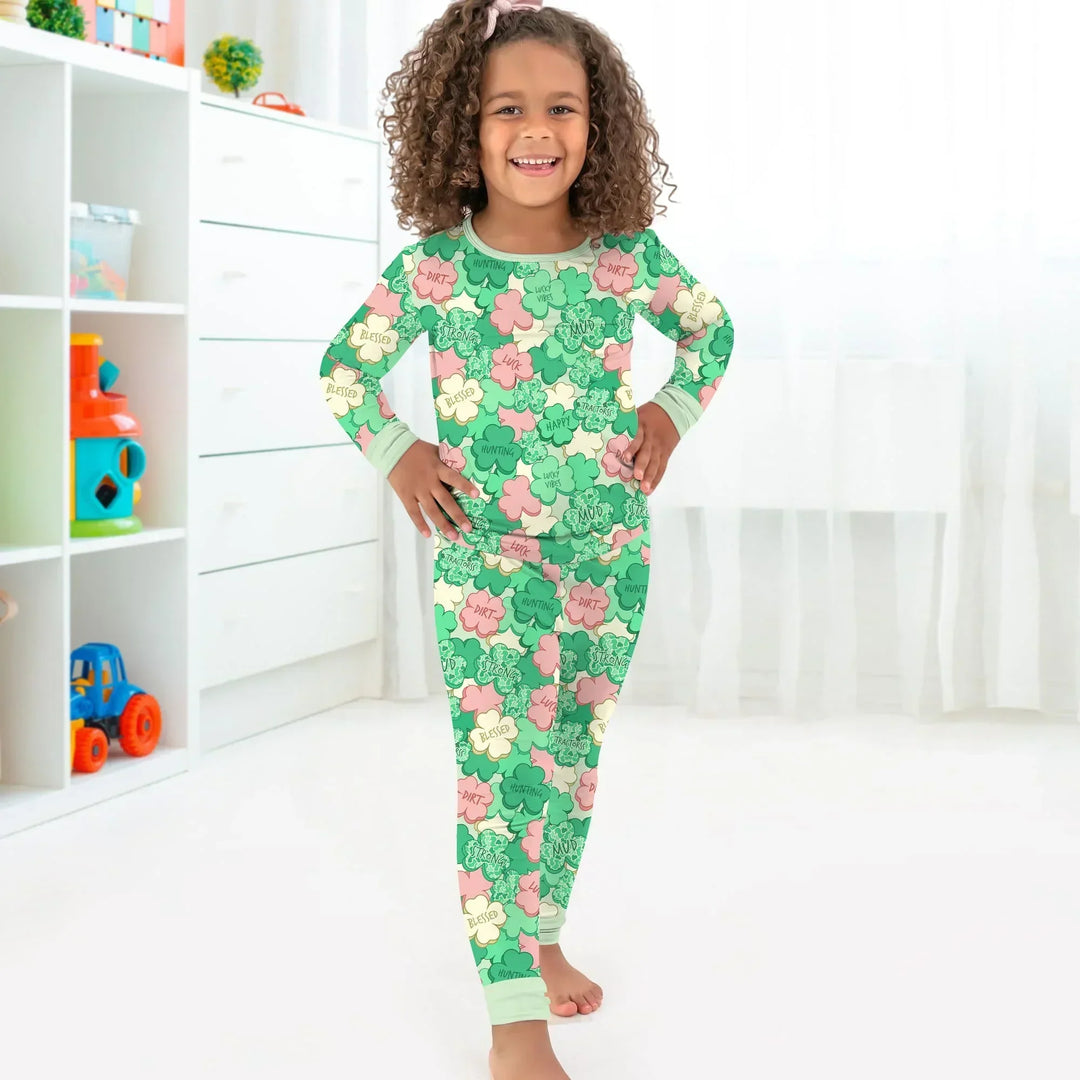 Lucky Vibes Shamrock Bamboo Two Piece Long Sleeve Pajama Set