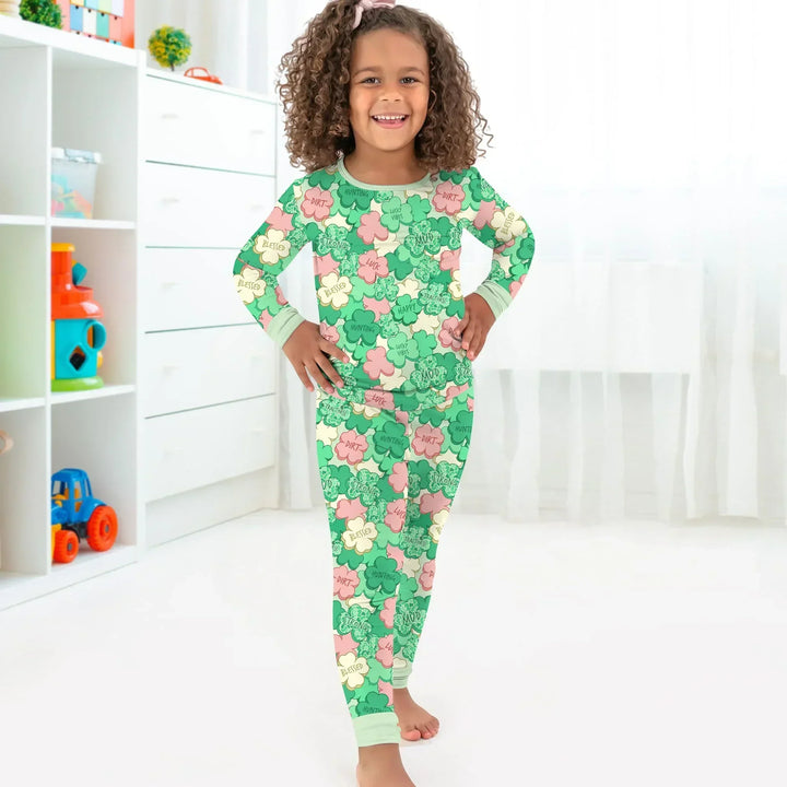 Lucky Vibes Shamrock Bamboo Two Piece Long Sleeve Pajama Set