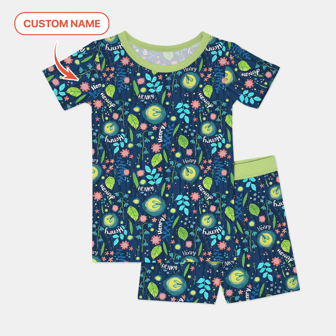 Nighttime Bugs Custom Name Bamboo Two Piece Short Sleeve Shorts Pajama Set