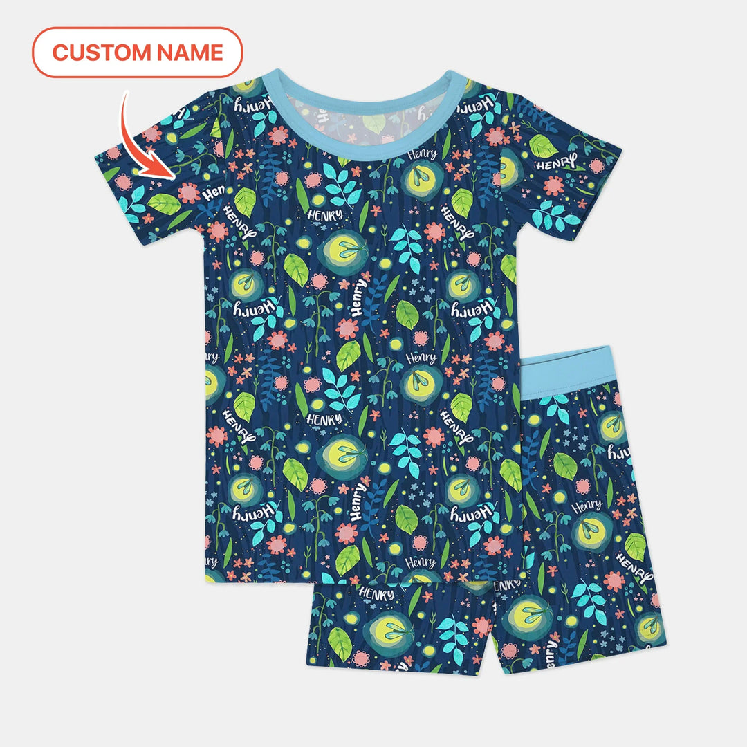 Nighttime Bugs Custom Name Bamboo Two Piece Short Sleeve Shorts Pajama Set