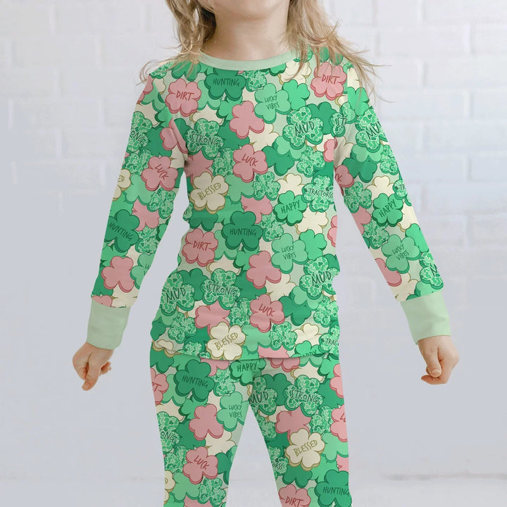 Lucky Vibes Shamrock Bamboo Two Piece Long Sleeve Pajama Set