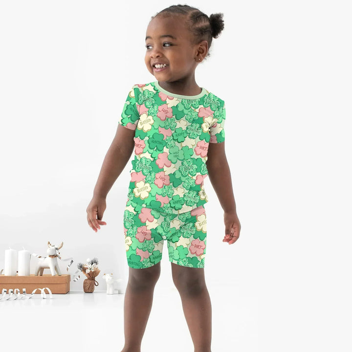 Lucky Vibes Shamrock Bamboo Two Piece Short Sleeve Shorts Pajama Set