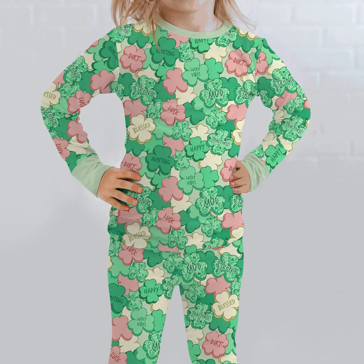 Lucky Vibes Shamrock Bamboo Two Piece Long Sleeve Pajama Set