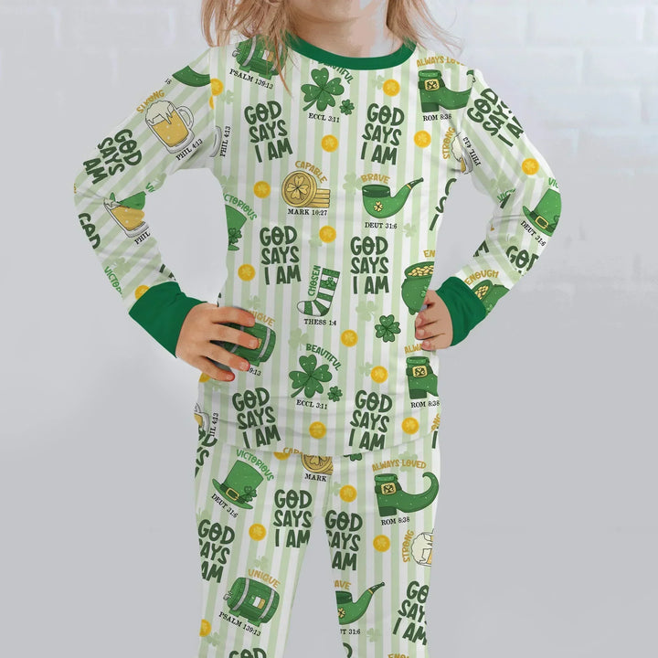 God Says I Am - Lucky & Loved Bamboo Two Piece Long Sleeve Pajama Set
