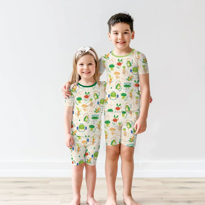Exercise Veggie Bamboo Two Piece Short Sleeve Shorts Pajama Set