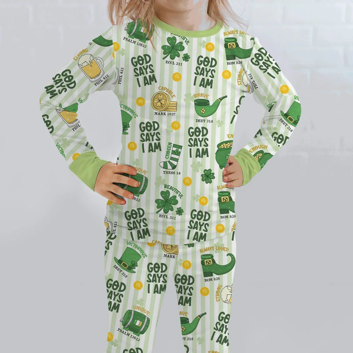 God Says I Am - Lucky & Loved Bamboo Two Piece Long Sleeve Pajama Set