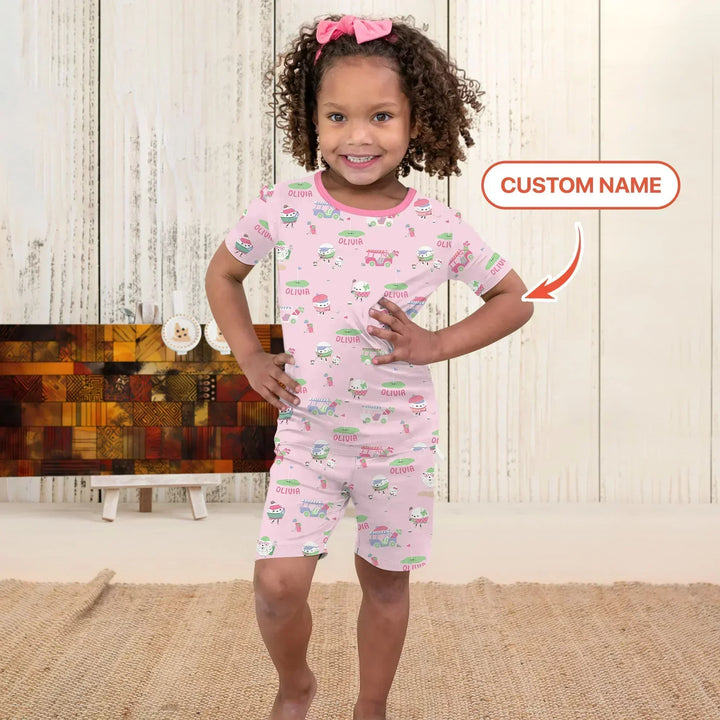 Zweiteiliges Pyjama-Set mit kurzen Ärmeln und Shorts im Sommer-Design