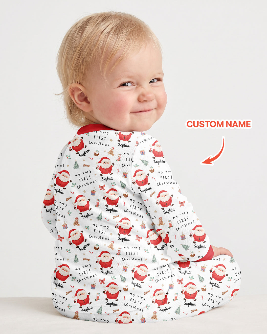 Custom Name My Very First Christmas Santa  Bamboo Two Piece Long Sleeve Pajama Set