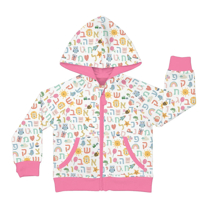 Kapuzenpullover aus Bambus mit hebräischem Alphabet und Reißverschluss