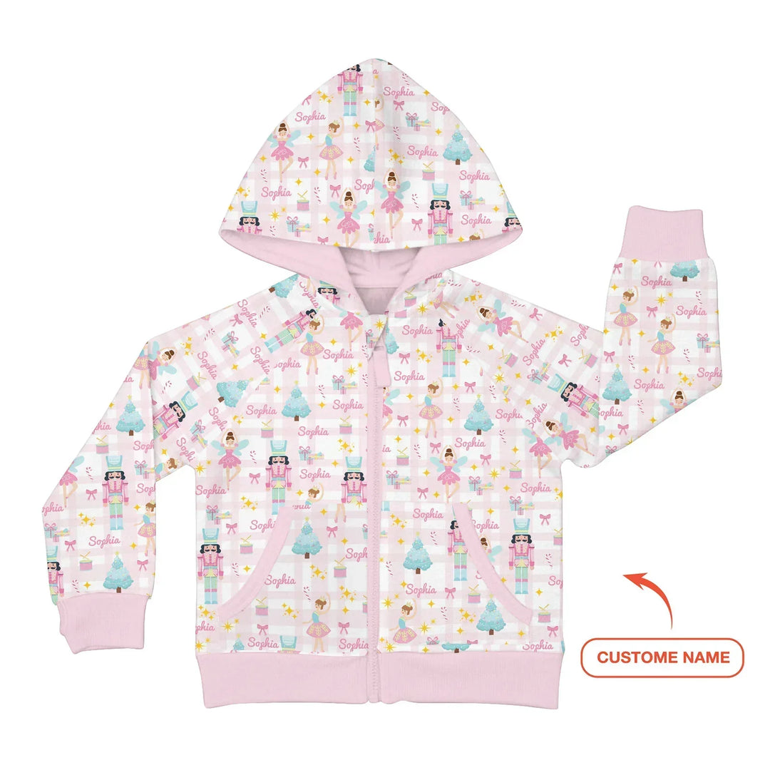 Nussknacker und Ballerinas mit individuellem Namen Bambus-Reißverschluss-Kapuzenpullover