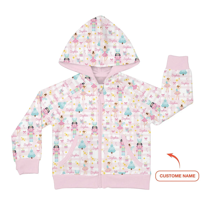 Nussknacker und Ballerinas mit individuellem Namen Bambus-Reißverschluss-Kapuzenpullover