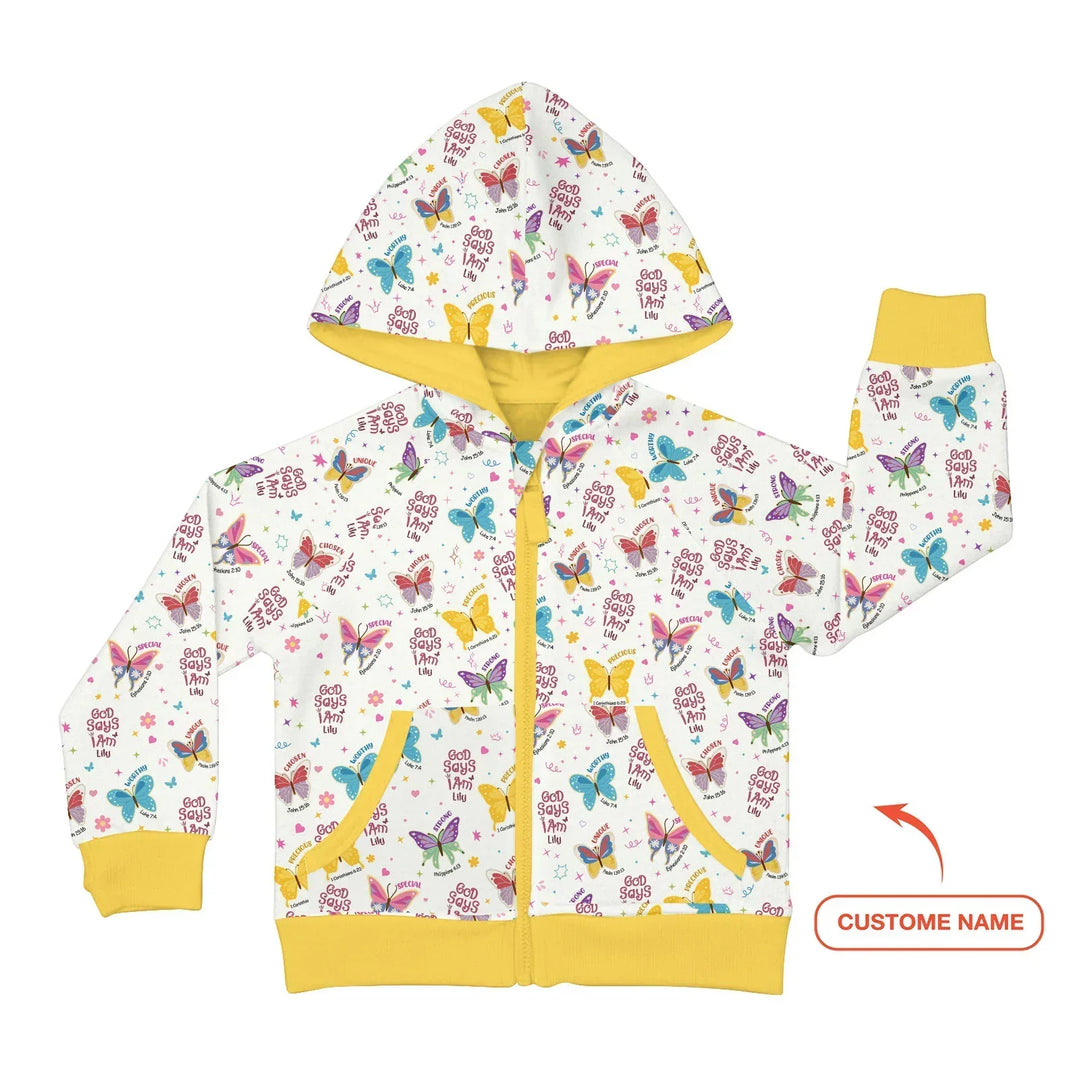 God Says I Am Girl Custom Name Bamboo Zip Hoodie