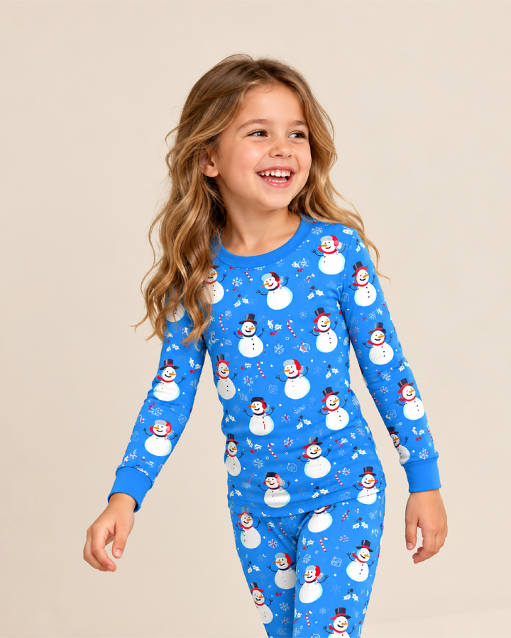 Blue Snowman Christmas Bamboo Two Piece Pajama Set