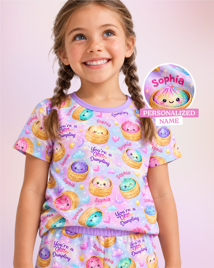 Custom Name You're A Glitter Dumpling Bamboo Two Piece Short Sleeve Pajama Set