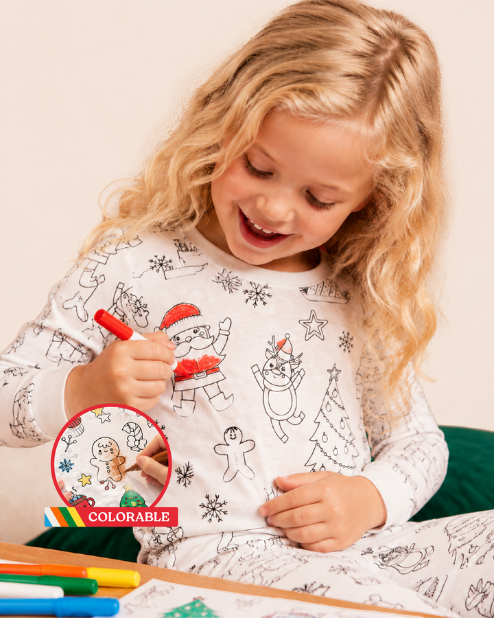 Weihnachtliches ausmalbares zweiteiliges Bambus-Schlafanzug-Set