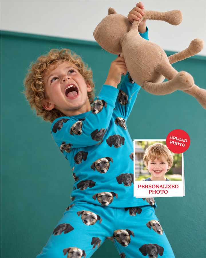 Custom Pet Face Photo Bamboo Two Piece Long Sleeve Pajama Set