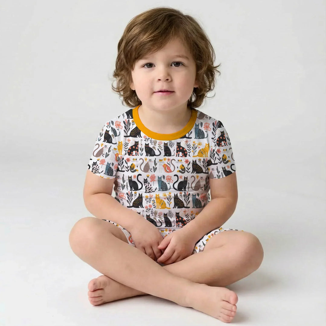 Botanical Cats Bamboo Two Piece Short Sleeve Shorts Pajama Set