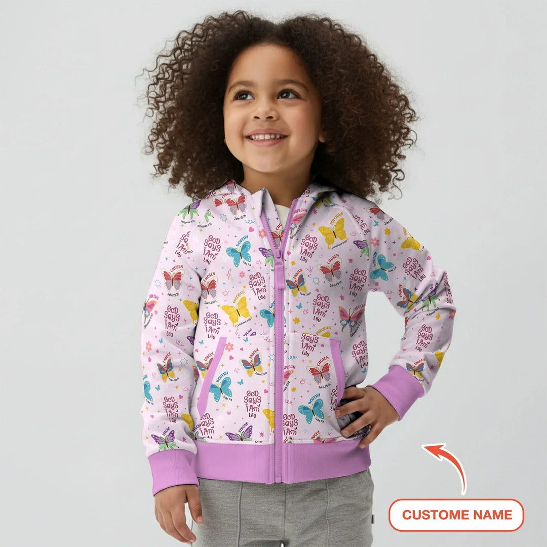 God Says I Am Girl Custom Name Bamboo Zip Hoodie