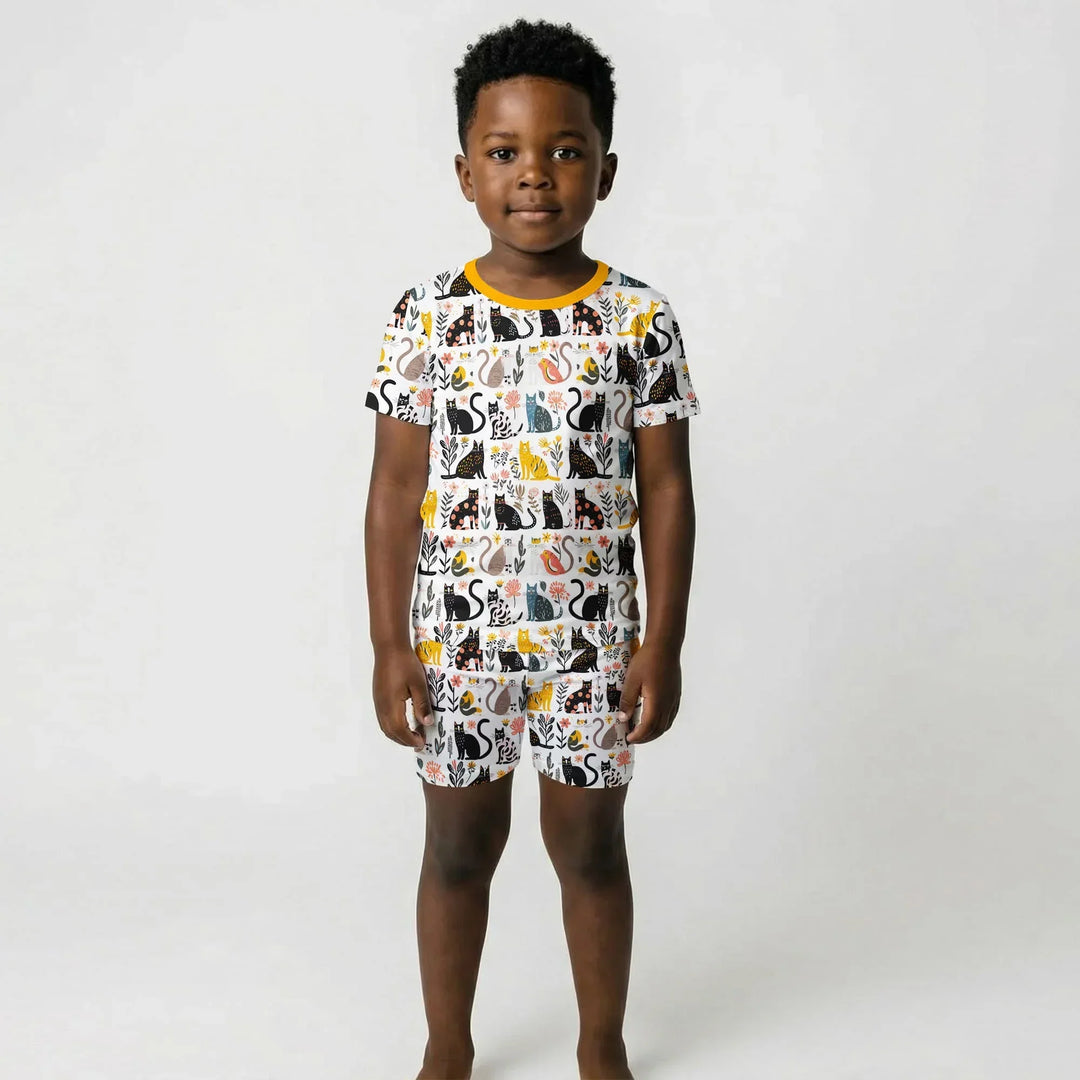 Botanical Cats Bamboo Two Piece Short Sleeve Shorts Pajama Set