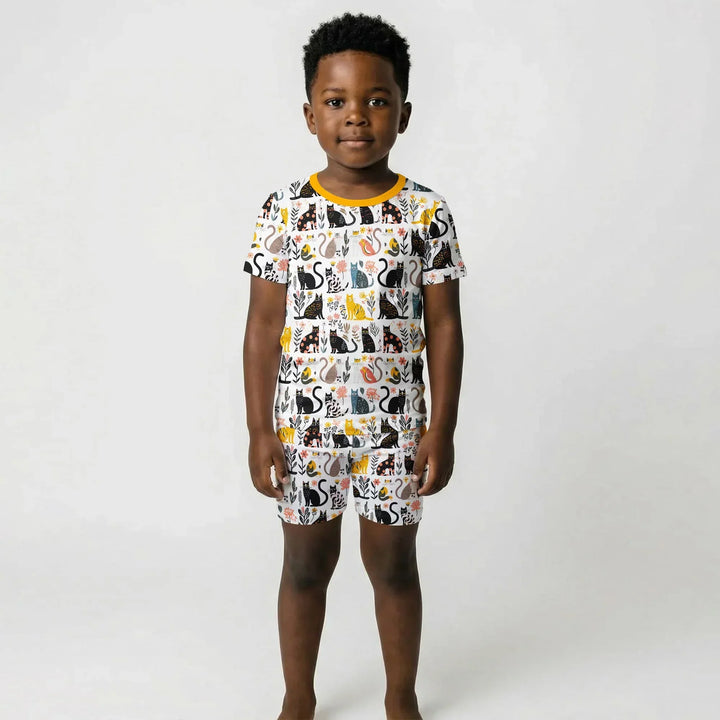 Botanical Cats Bamboo Two Piece Short Sleeve Shorts Pajama Set