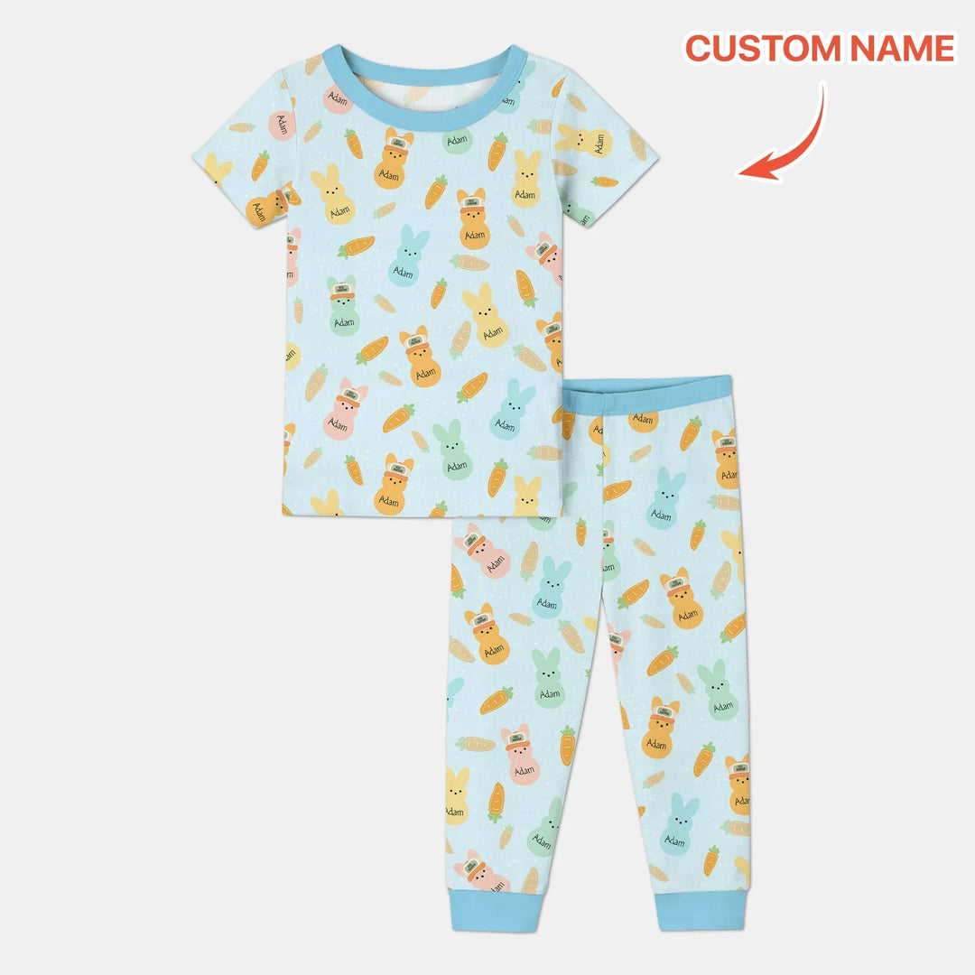 Custom Name Easter Bunny Bamboo Two Piece Short Sleeve Pajama Set