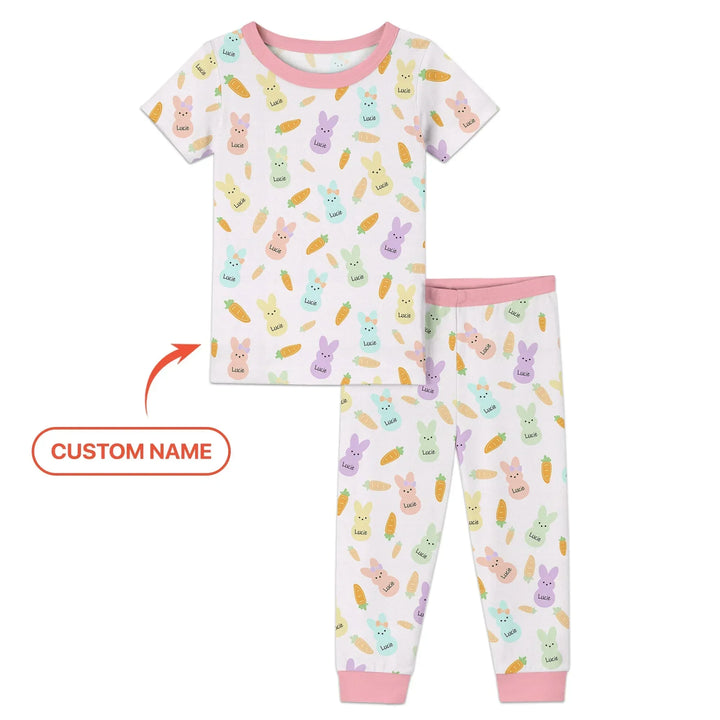 Custom Name Easter Bunny Bamboo Two Piece Short Sleeve Pajama Set