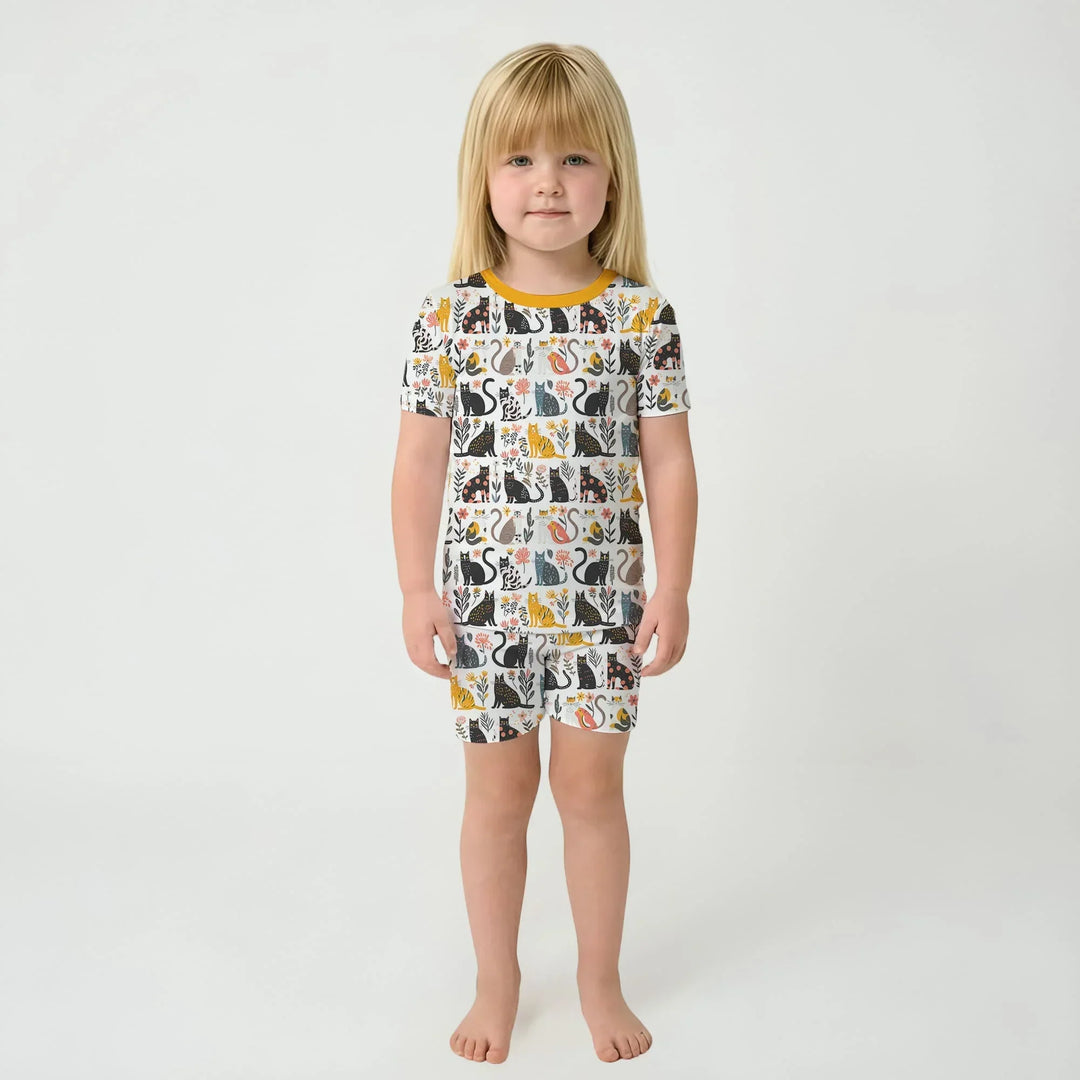 Botanical Cats Bamboo Two Piece Short Sleeve Shorts Pajama Set