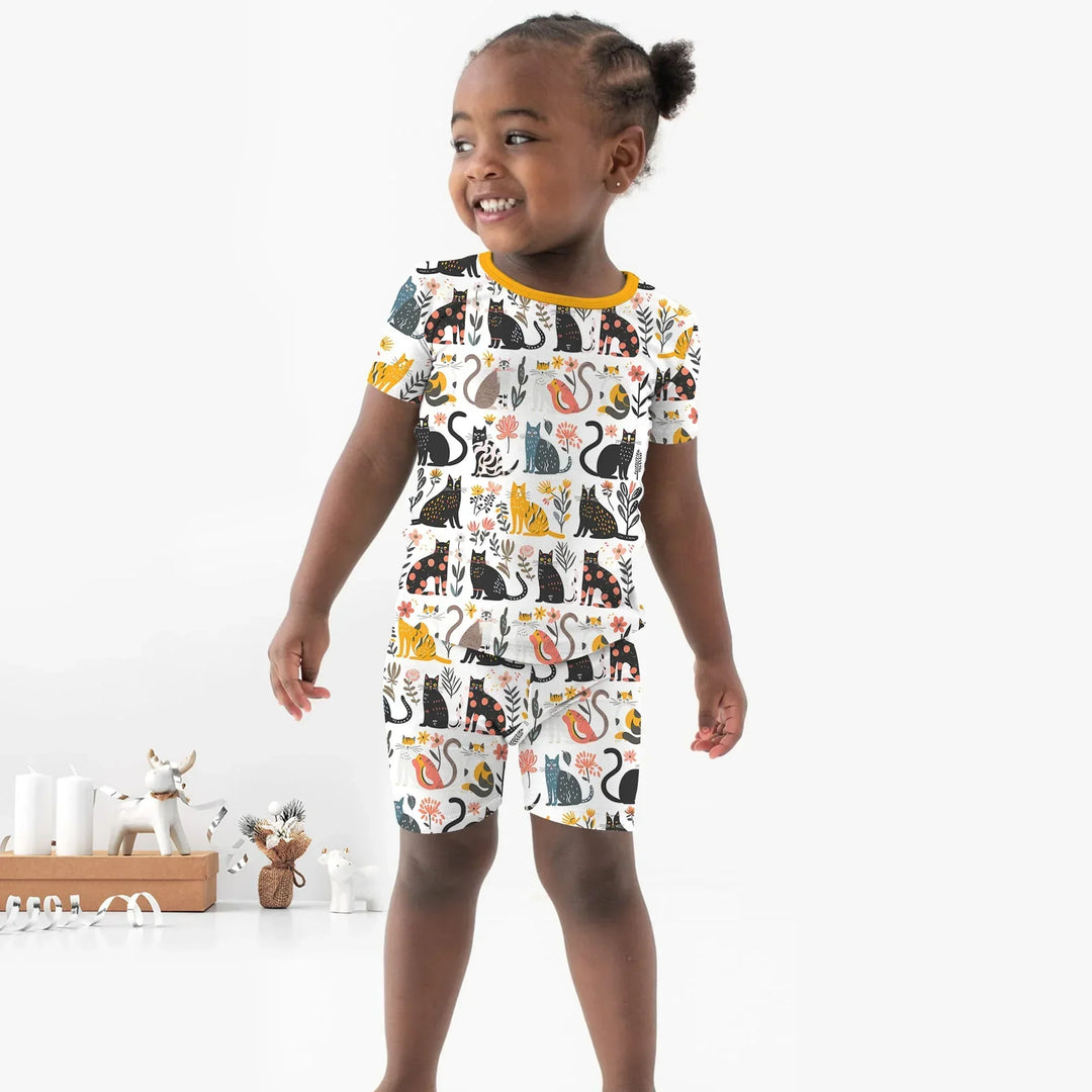 Botanical Cats Bamboo Two Piece Short Sleeve Shorts Pajama Set