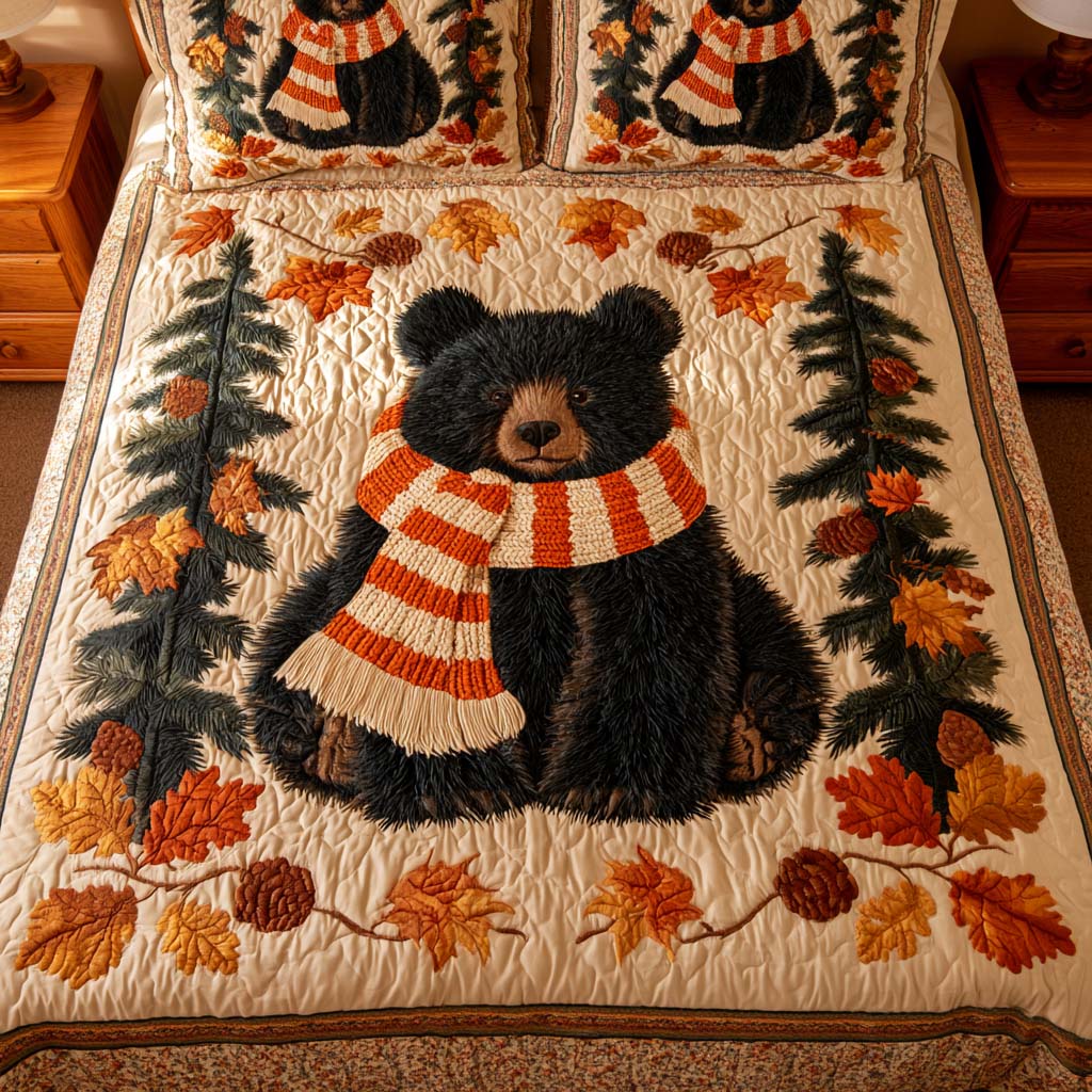 Autumn Black Bear Bamboo Quilt Bedding Set