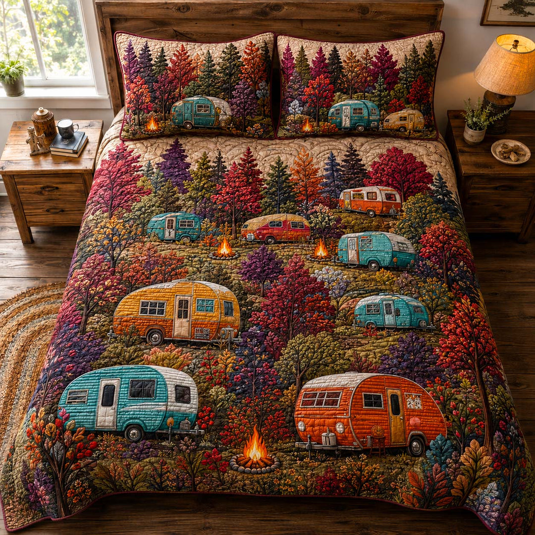 Autumn Camper Forest Bamboo Quilt Bedding Set