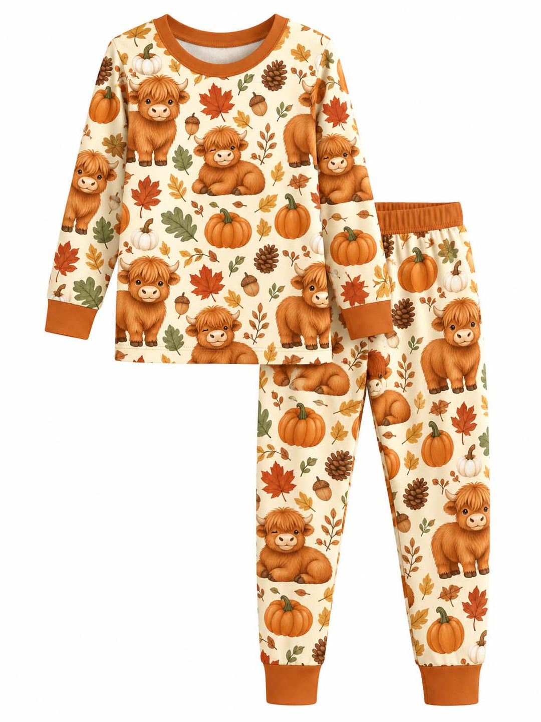 Autumn Highland Cows Bamboo Two Piece Long Sleeve Pajama Set