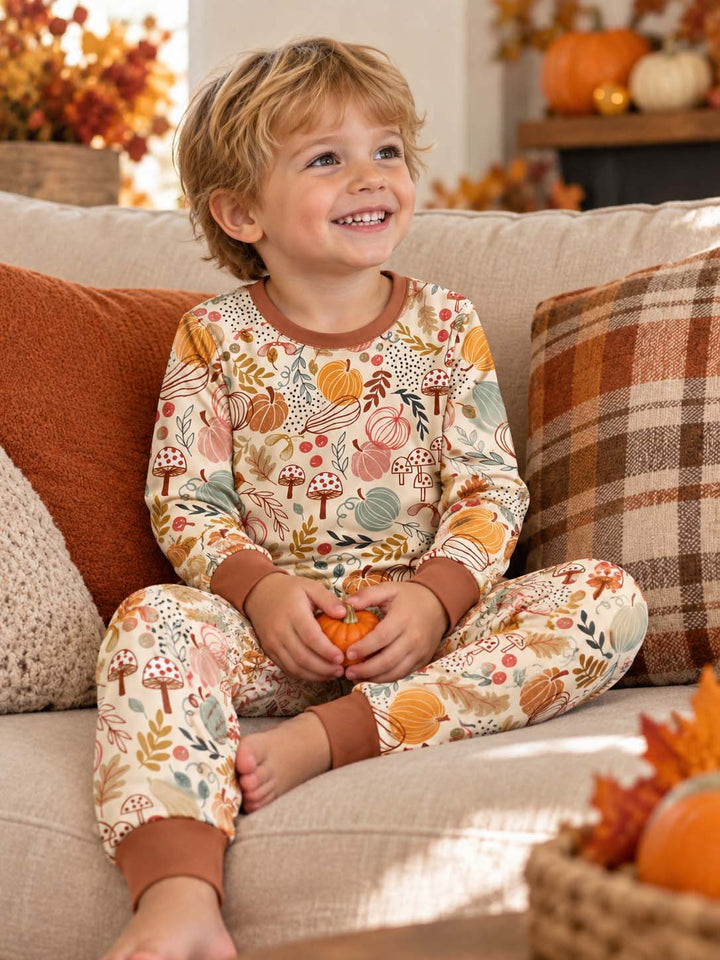 Autumn Pumpkin Garden Bamboo Two Piece Long Sleeve Pajama Set