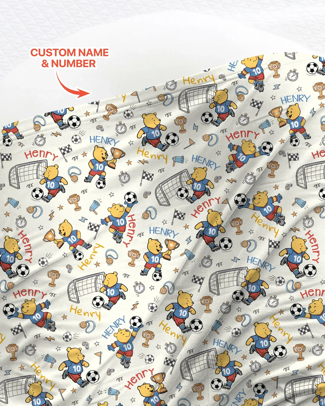 Personalized Classic Bear World Soccer swaddle blanket