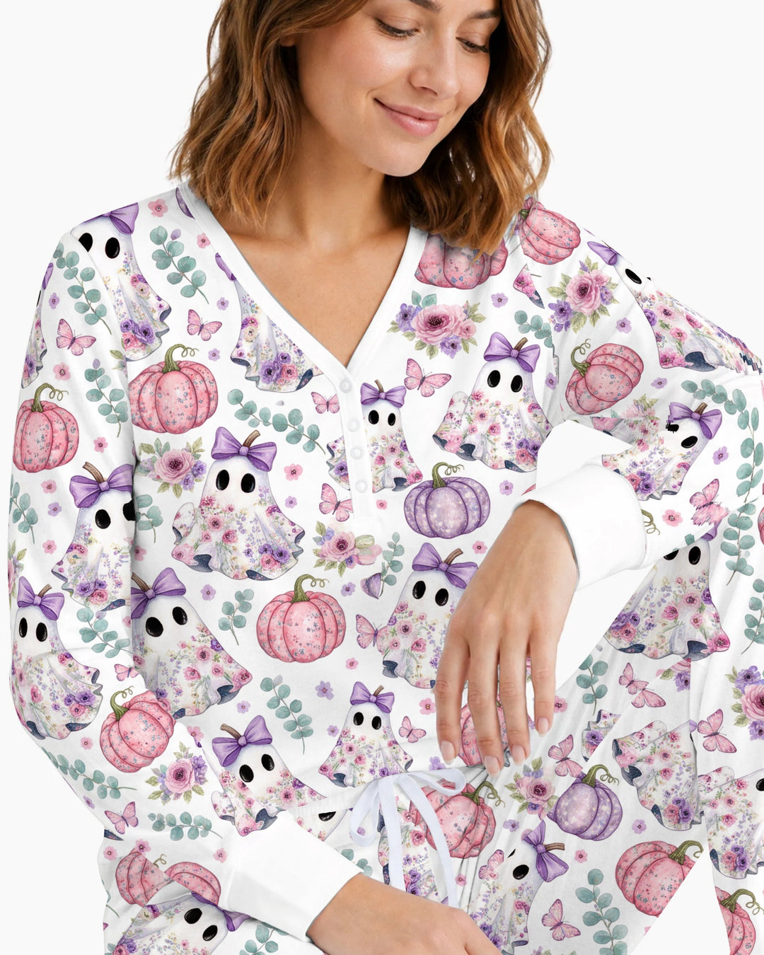 Floral Ghost & Pumpkin Garden Bamboo Women Pajama Set