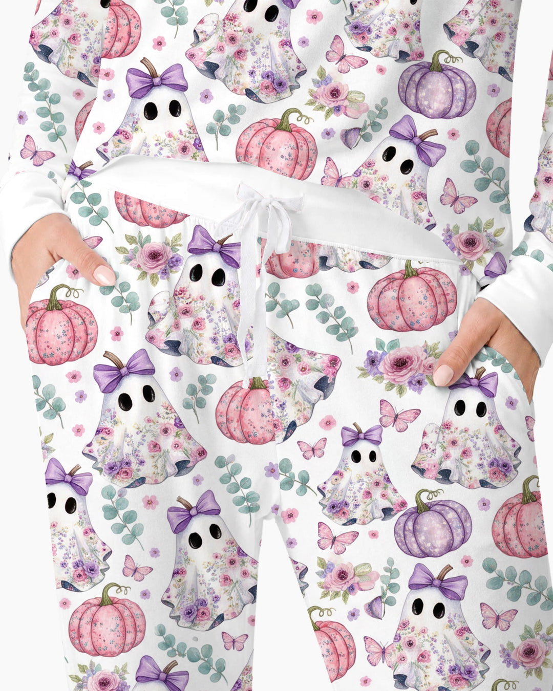 Floral Ghost & Pumpkin Garden Bamboo Women Pajama Set
