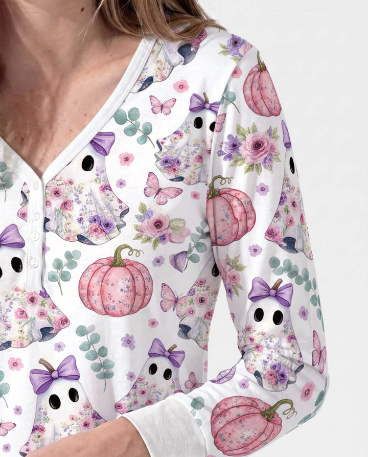 Floral Ghost & Pumpkin Garden Bamboo Women Pajama Set