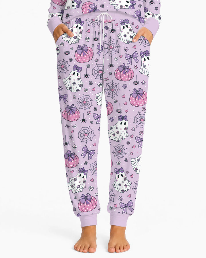 Purple Bow Ghost Halloween Bamboo Women Pajama Set