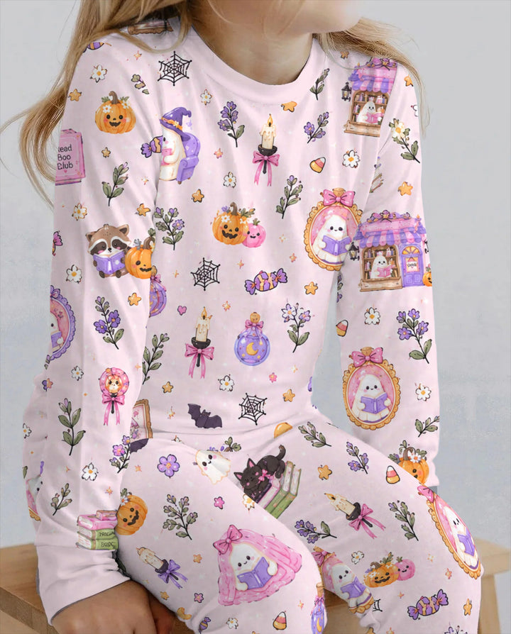 Cozy Ghost Book Club Halloween Bamboo Two Piece Long Sleeve Pajama Set