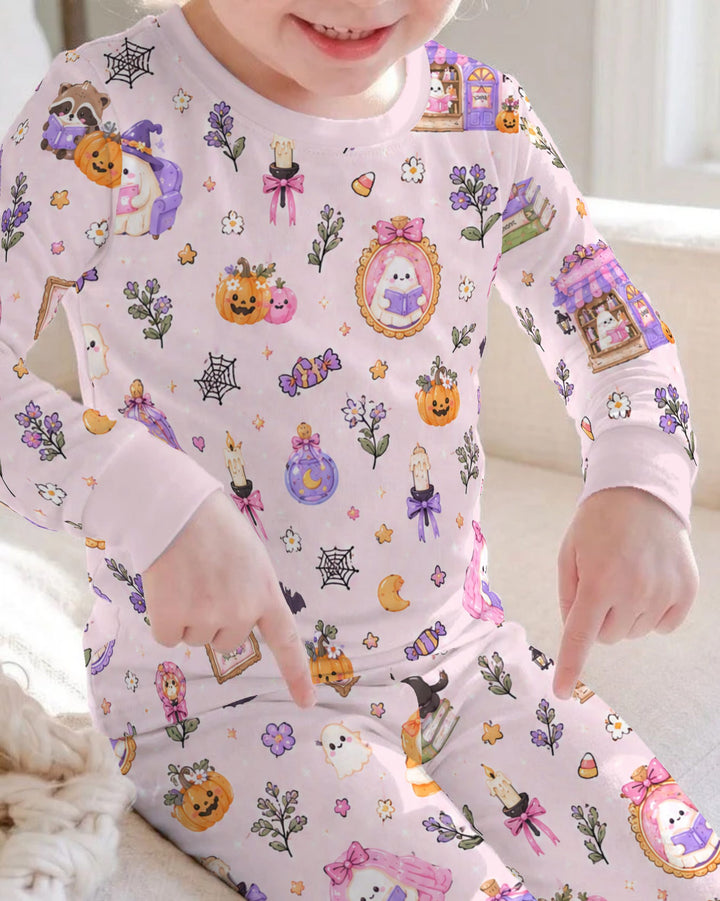 Cozy Ghost Book Club Halloween Bamboo Two Piece Long Sleeve Pajama Set